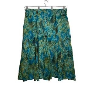 Coldwater Creek Skirt 3X Teal Abstract Paisley Midi A-Line Boho Romantic Flowy
